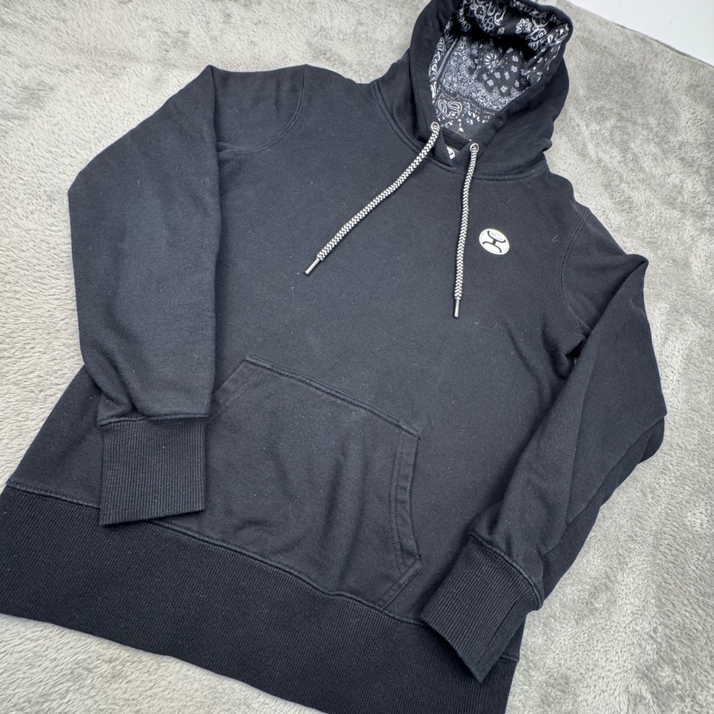 Hooey Hoodie Women Small Black Excellent Paisley Lining Thumbholes Pullover